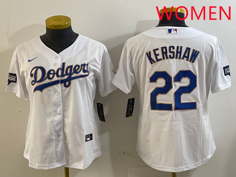 Women Los Angeles Dodgers #22 Kershaw White Gold Game 2025 Nike MLB Jersey style 1